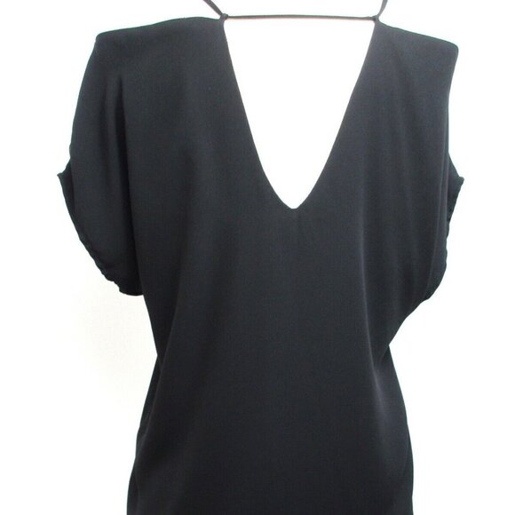 Shine Star Blouse Top Women Size L Black Cold Shoulder Sleeve Pullover Polyester - Picture 2 of 12